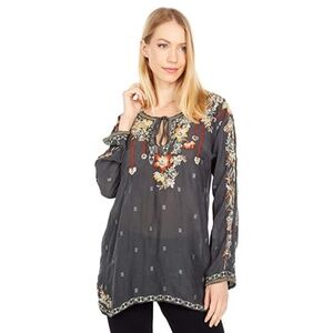 Johnny Was Gemma Embroidered Blouse in Iron Steel (Gray)